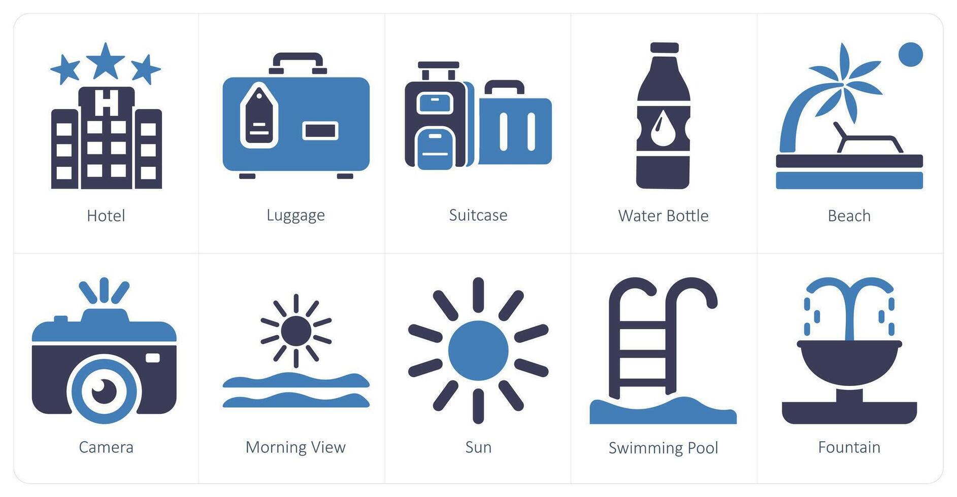 A set of 10 mix icons as hotel, luggage, suitcase vector