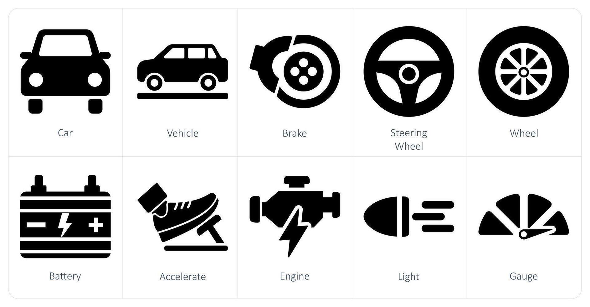A set of 10 car icons as car, vehicle, brake vector