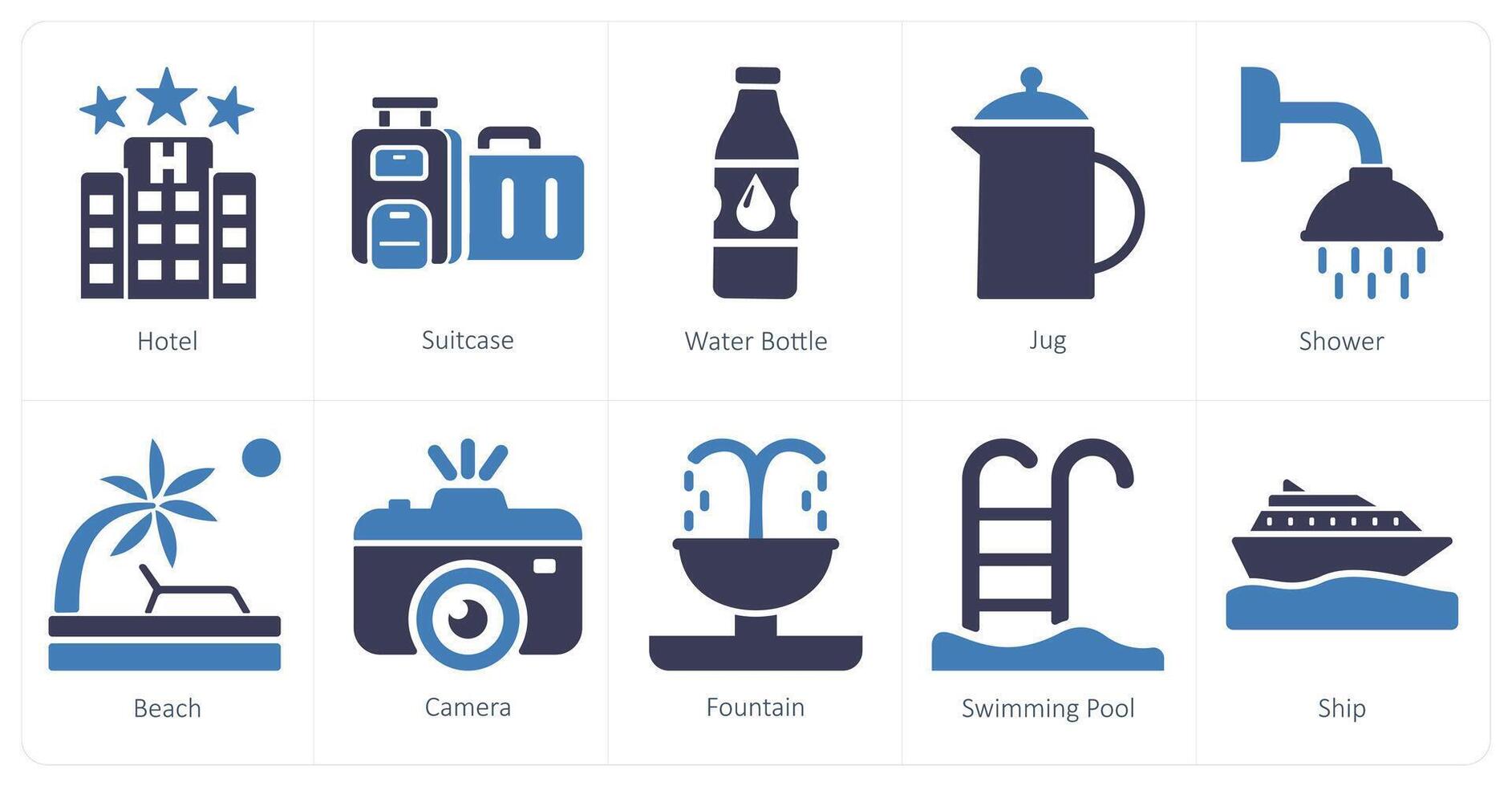 A set of 10 mix icons as hotel, suitcase, water bottle vector