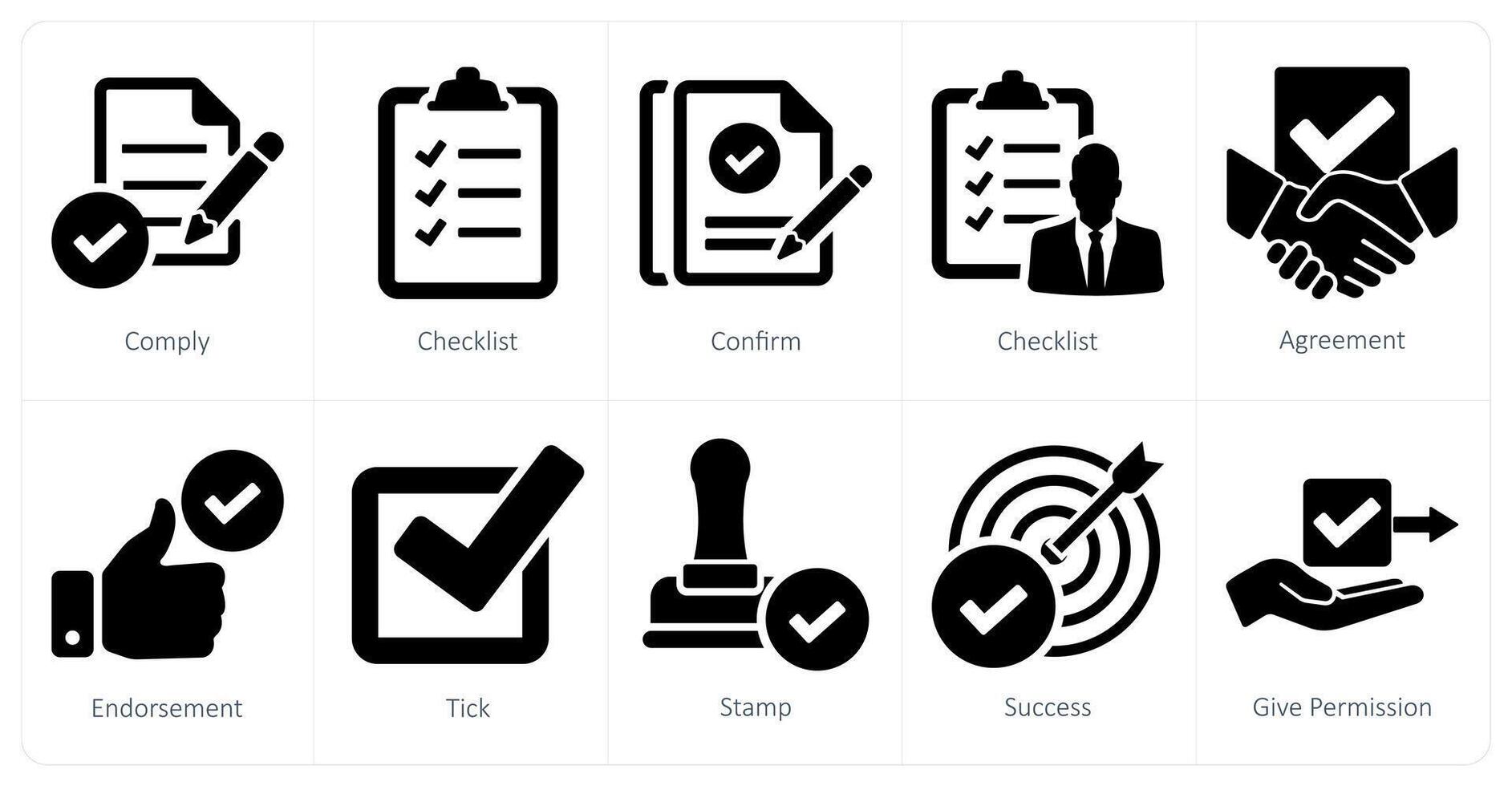 A set of 10 checkmark icons as comply, checklist, confirm vector