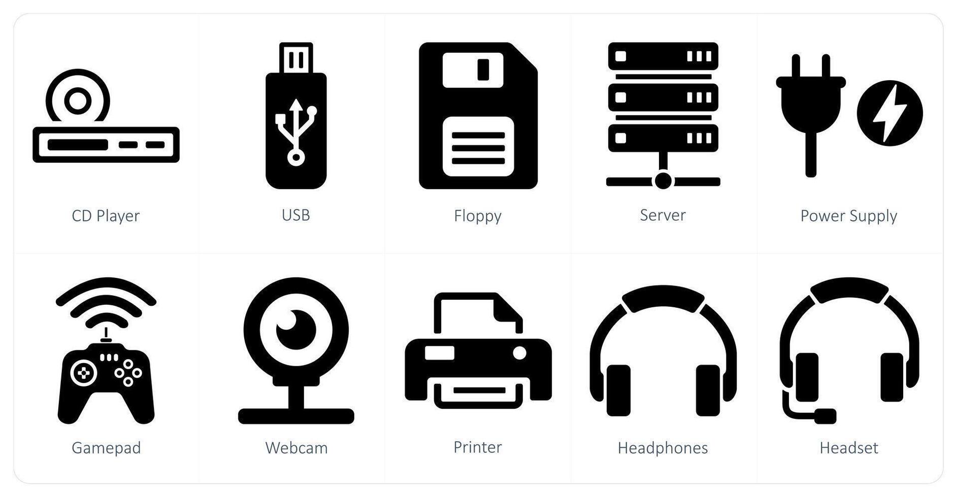 A set of 10 computer parts icons as cd player, usb, floppy vector