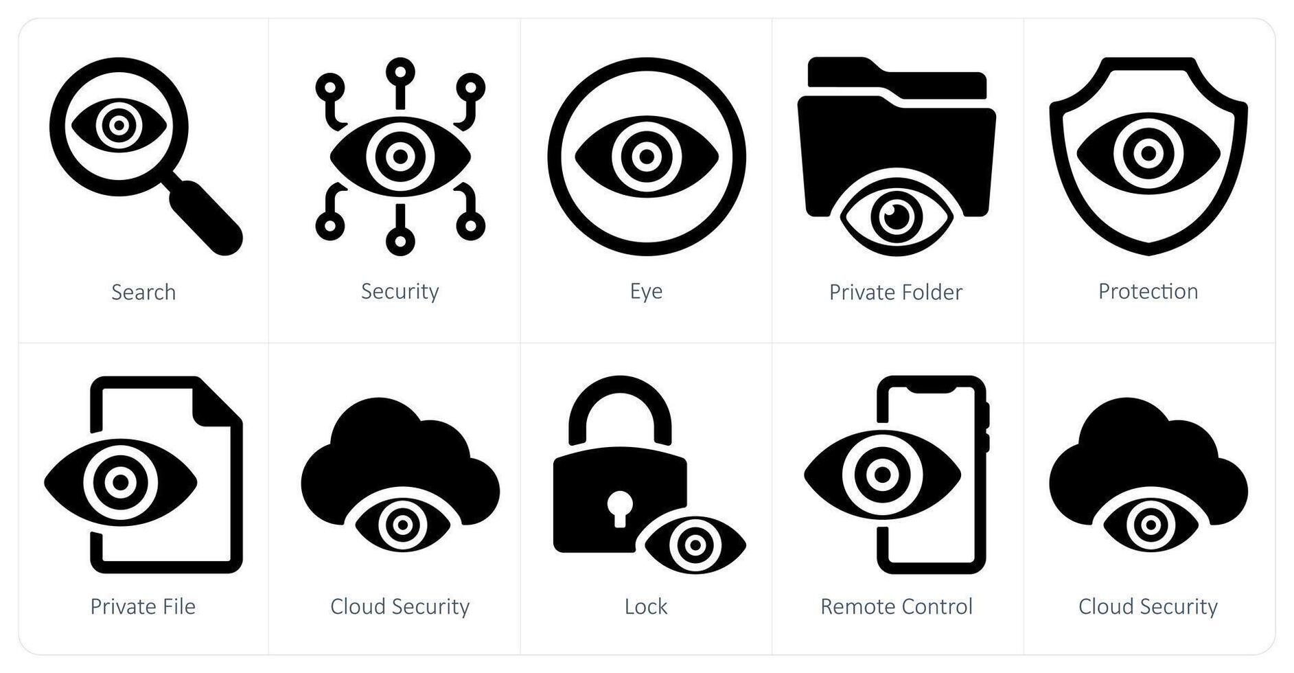 un conjunto de 10 seguridad íconos como buscar, seguridad, ojo vector