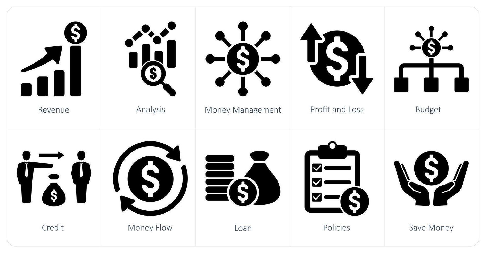 A set of 10 accounting icons as revenue, analysis, money management vector