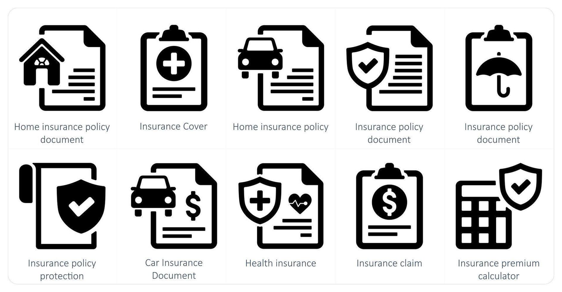 A set of 10 Insurance icons as home insurance policy document, insurance cover, home insurance policy vector