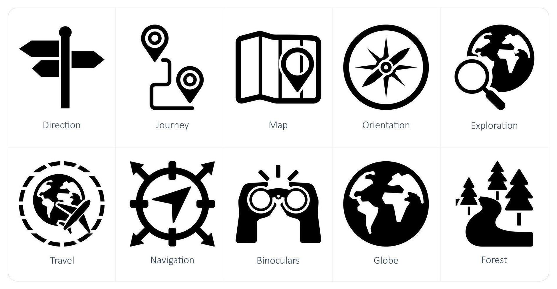 A set of 10 adventure icons as direction, journey, map vector