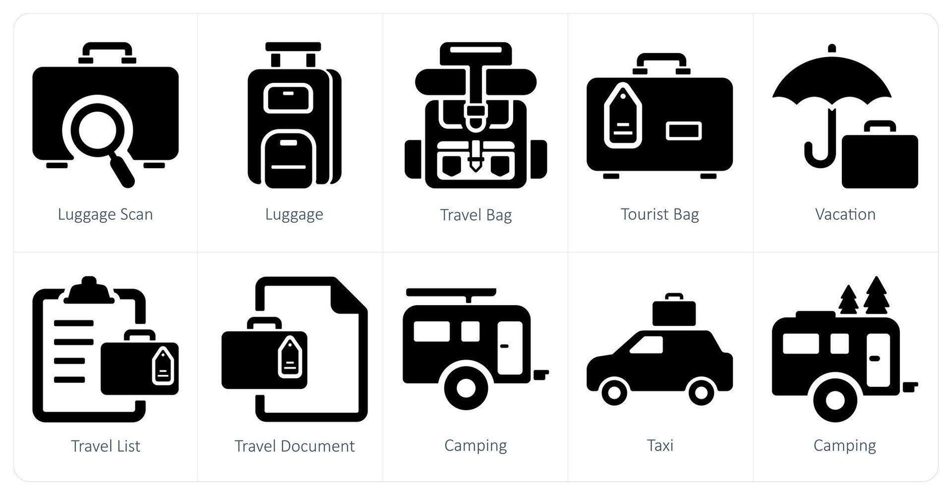 A set of 10 Travel and vacation icons as luggage scan, luggage, travel bag vector