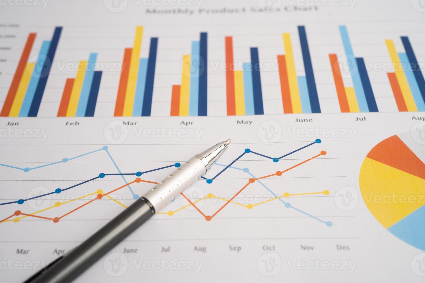 Pen on graph paper. Financial development, Banking Account, Statistic, Investment Analytic research data economy, Business. photo