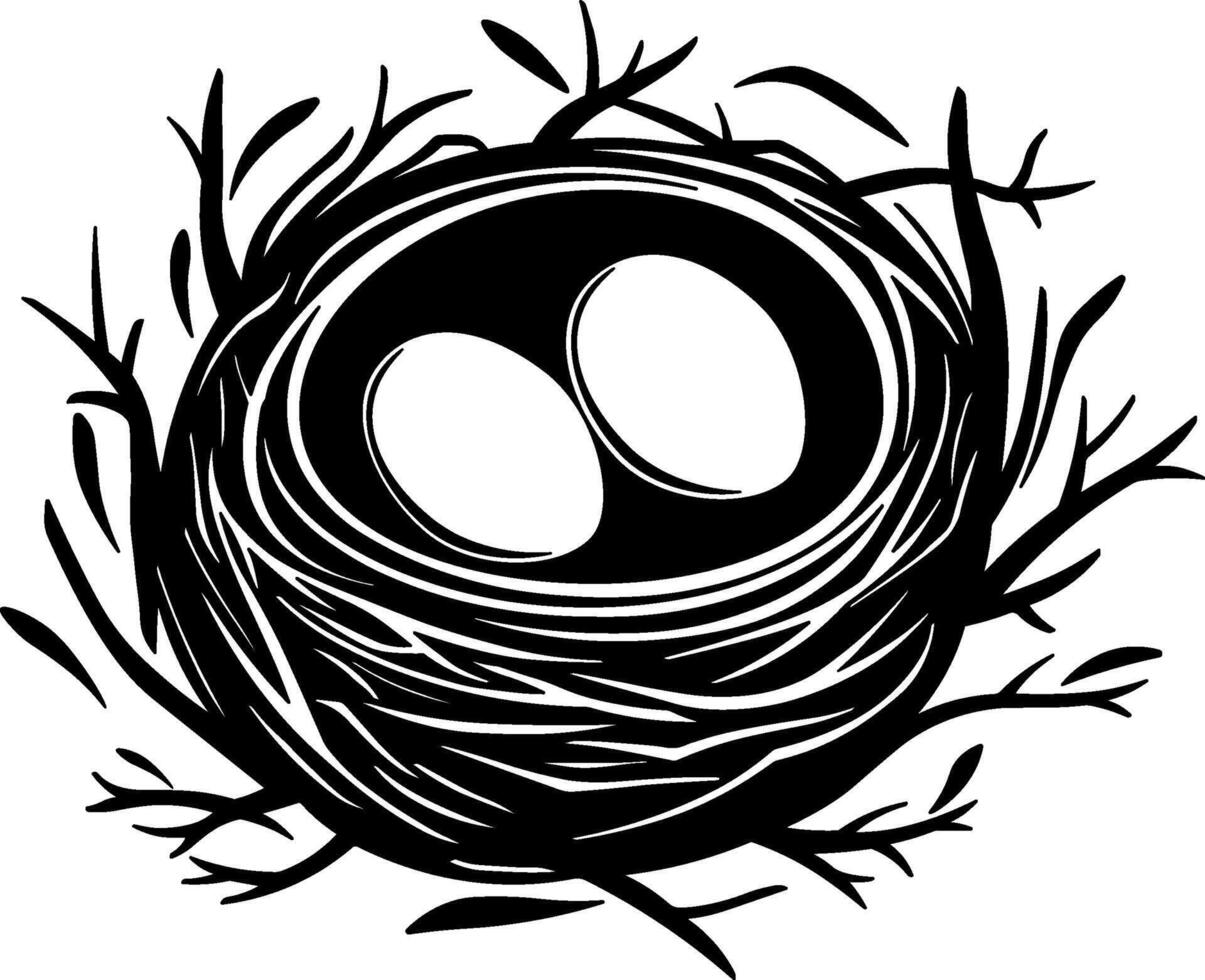 black silhouette of a nest with eggs without background vector