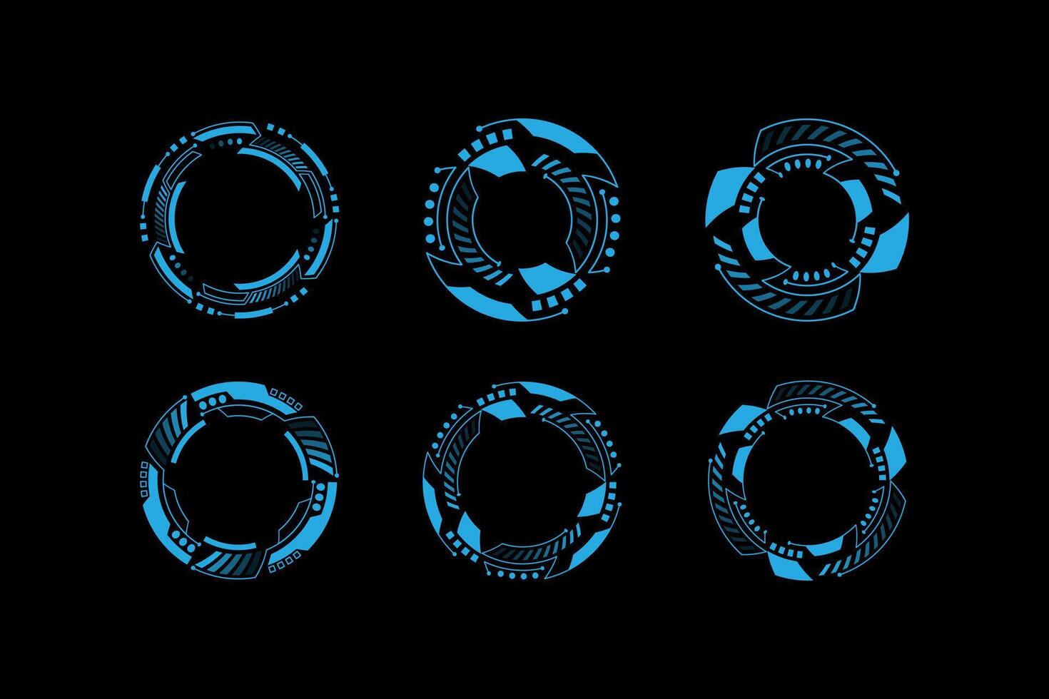 Tech blue cyber hud futuristic circle frame. Future technology design elements interface vector