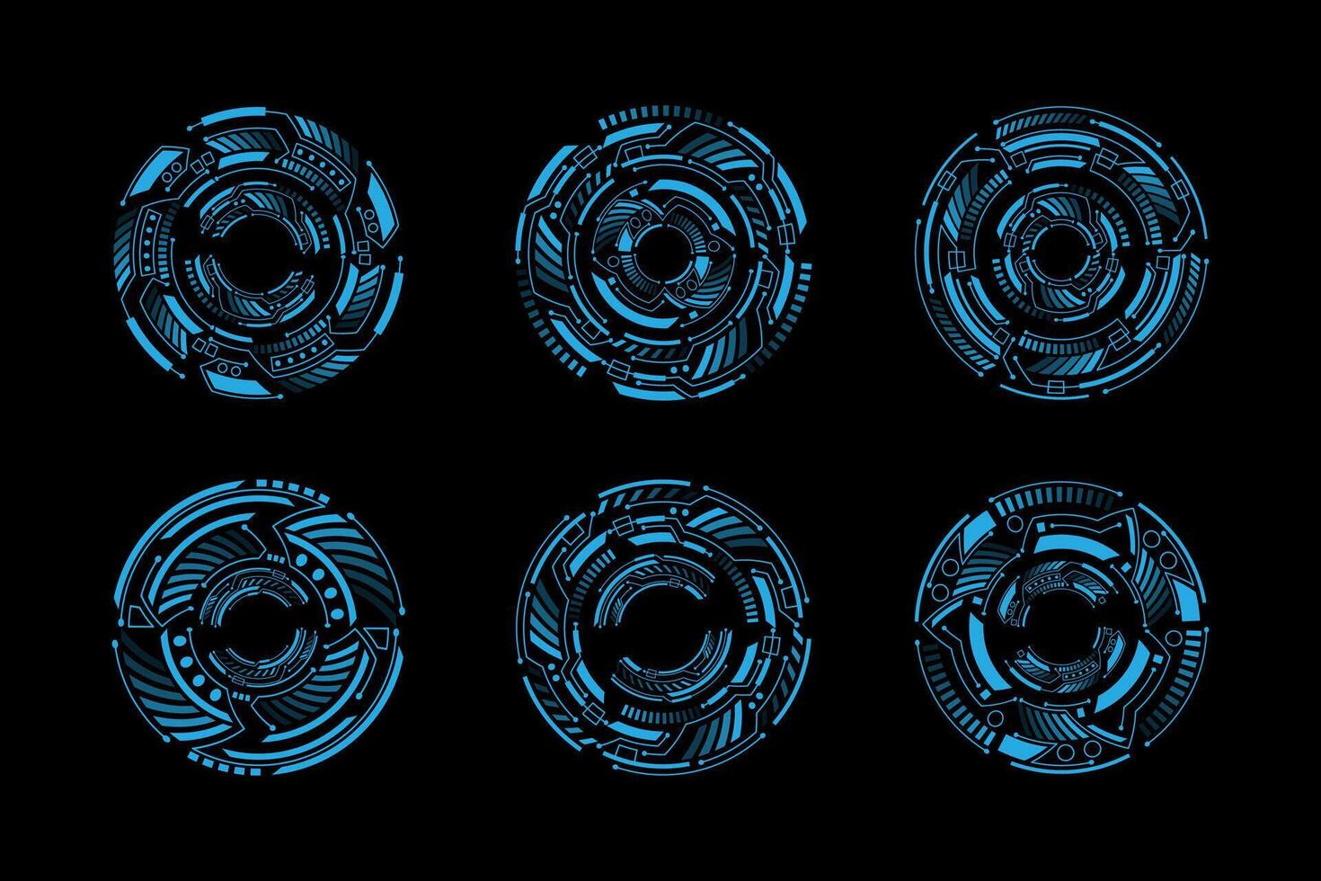 Set of blue futuristic user interface technology hud round frame elements vector