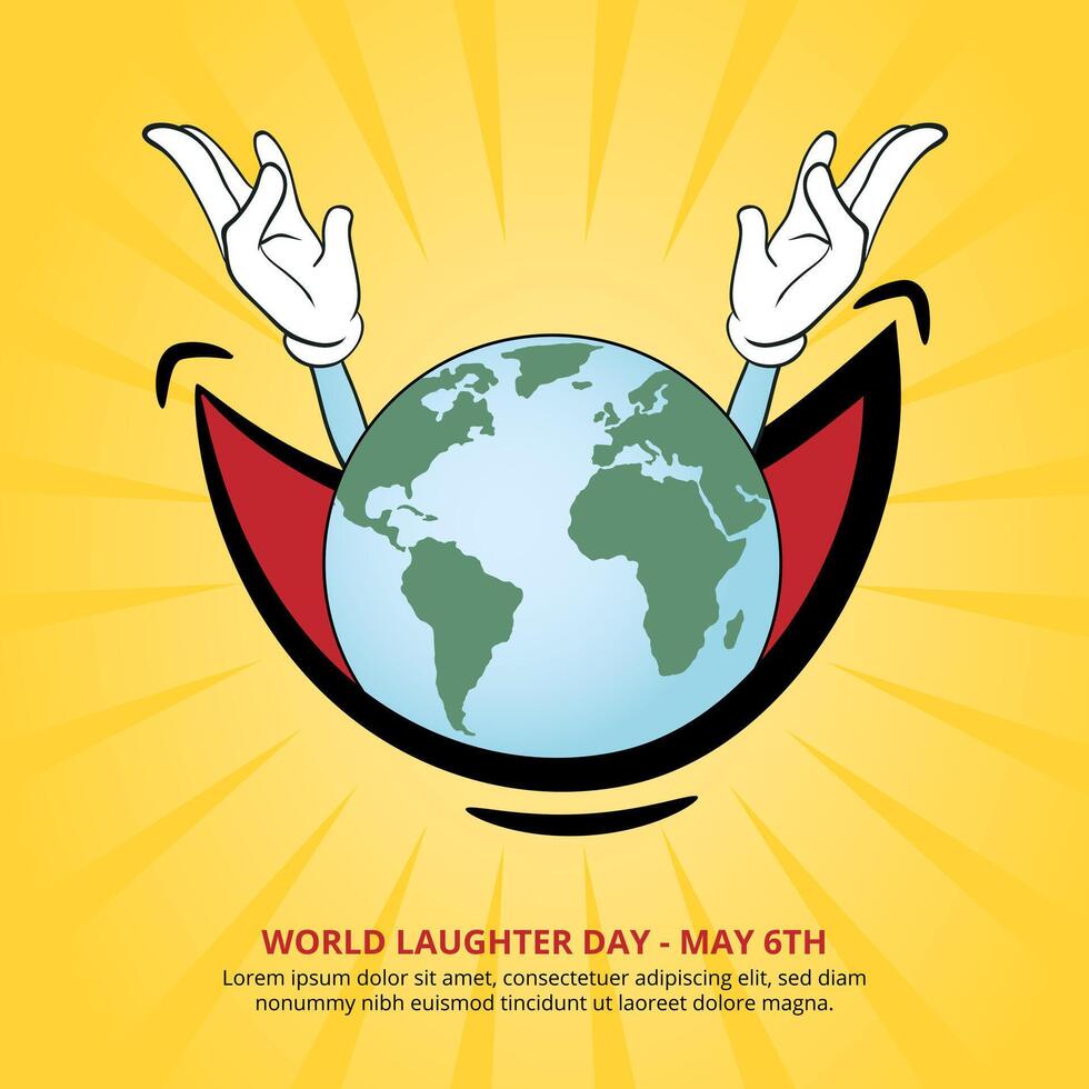 World Laughter Day background with a laughing mouth and earth vector