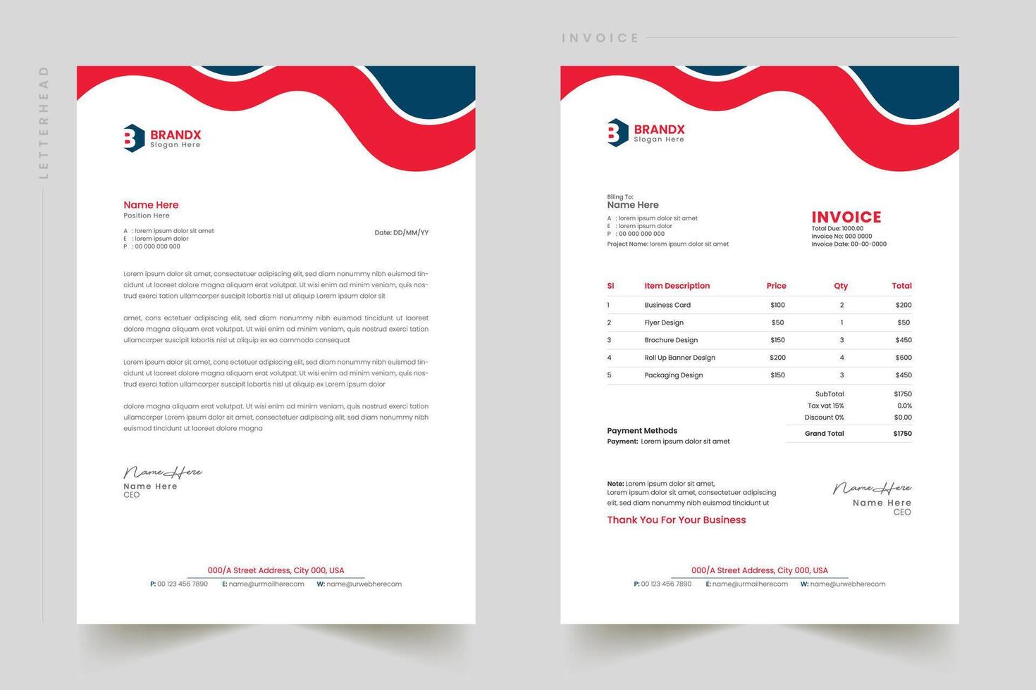 Professional invoice and letterhead design for the corporate office. letterhead, invoice design illustration. Simple and creative modern corporate clean design vector