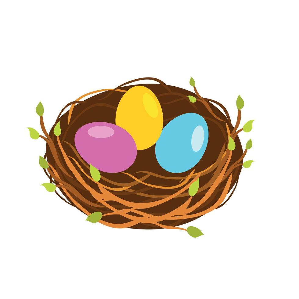 Nest with Easter eggs isolated on white background. Element for design. vector