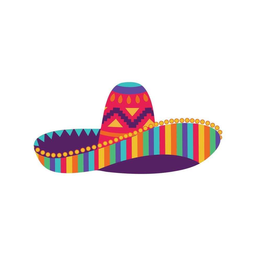 Sombrero hat illustration. Traditional Mexican costume element isolated on white background. Cinco de Mayo hat. vector