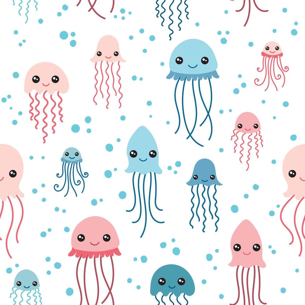 Pattern with cute jellyfish vector