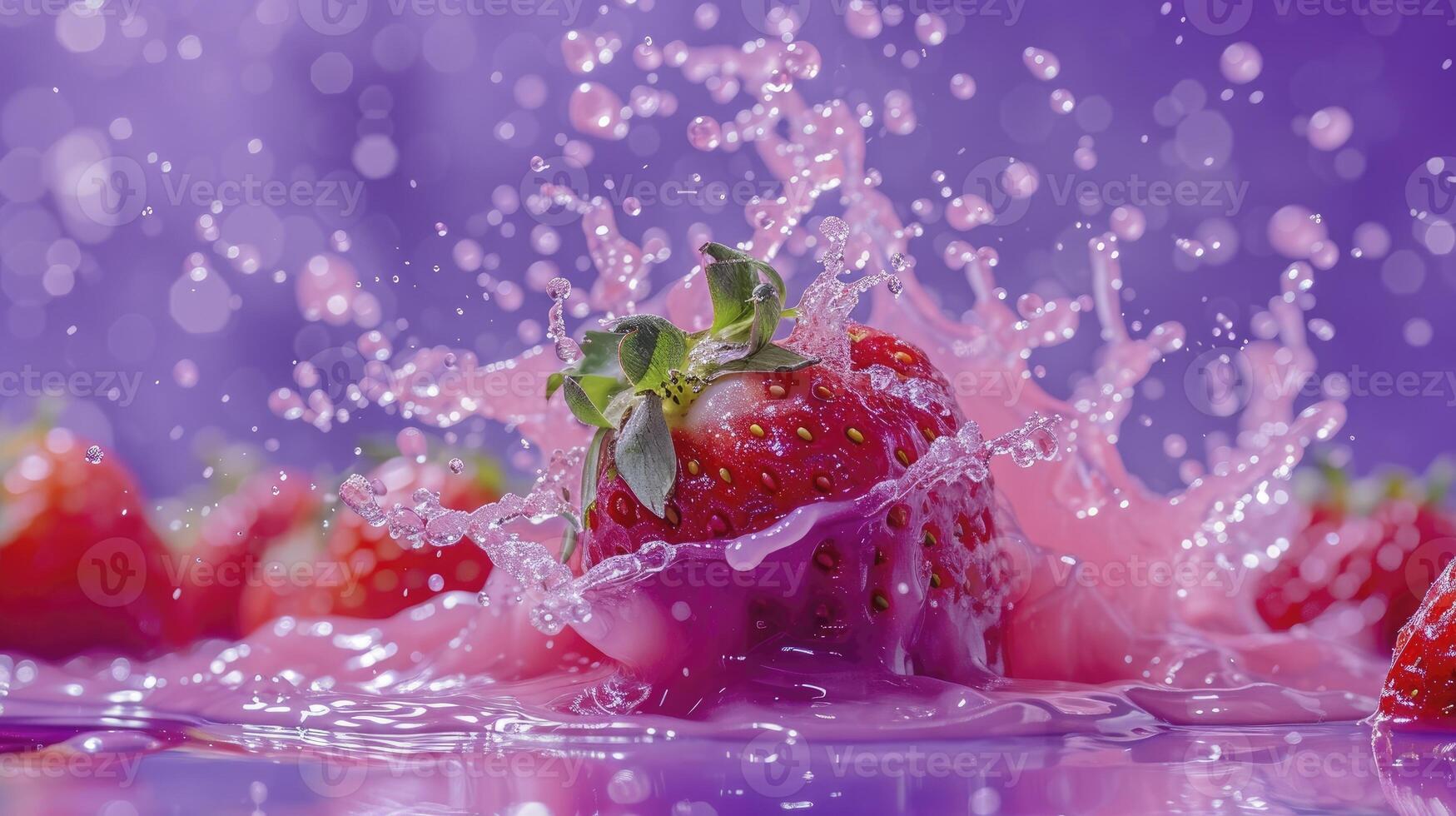 Strawberry drop water colorful background photo