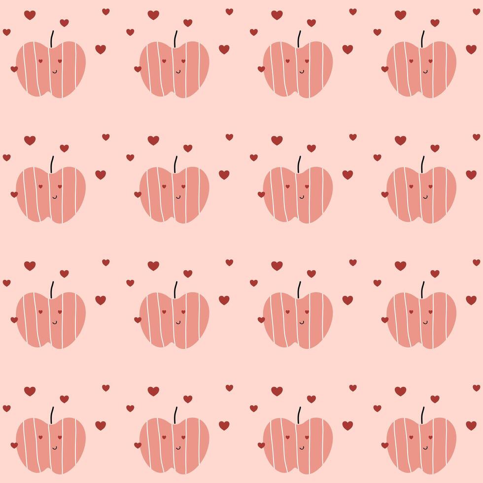 Hand drawn cute apple pattern. Apple fruit pattern on pink background. Fruit Background. Pattern for fabric vector