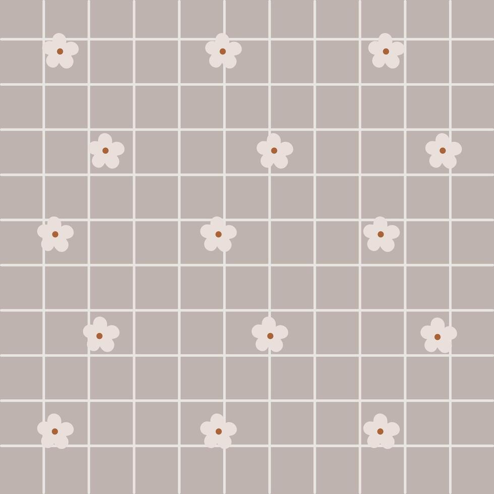 Boho pattern with neutral color. Nature motives, grid pattern and flowers, nursery pattern suitable for kids fabric pattern vector