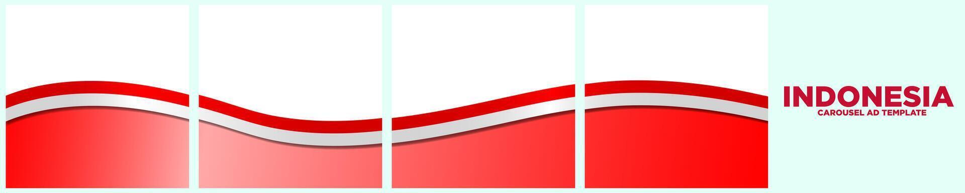 Set of Continuous Indonesia Flag Template Frames. Set of carousel Indonesian Ribbon Flag card layout templates. Social Media template with flag of Indonesian. Editable vector