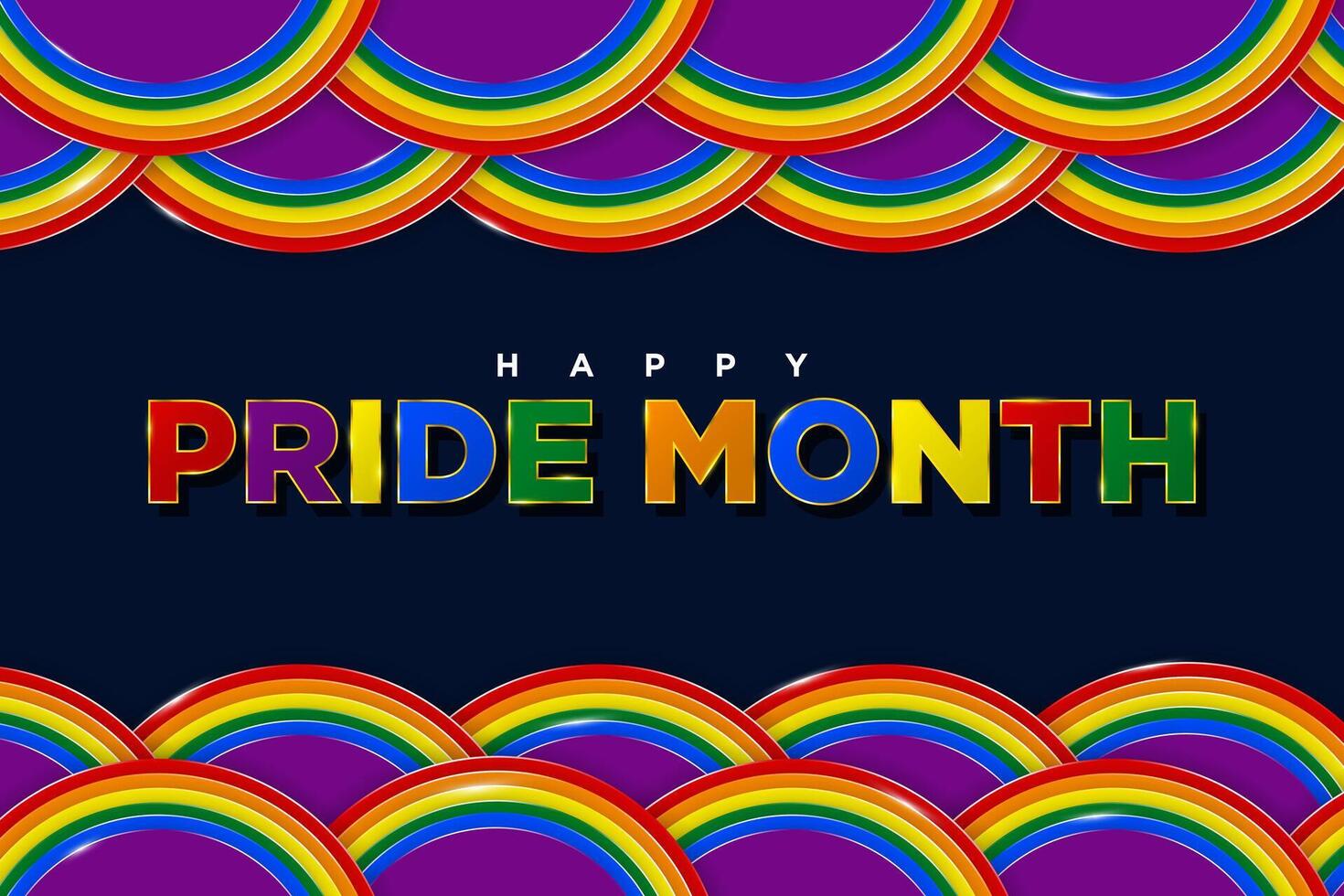Colorful Happy Pride Month Greeting Card Banner. LGBT Rainbow Flag Design Decorations with Happy Pride Month Typography. Circular Pride Flag Paper cut out origami frame. vector