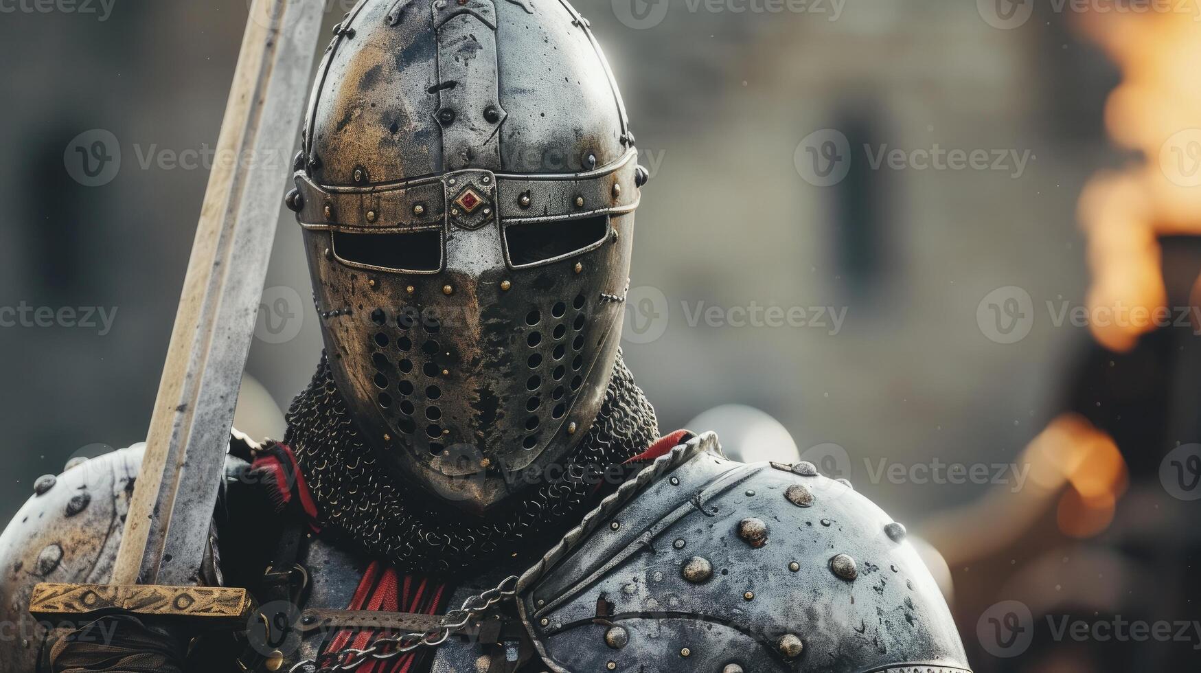 Medieval knight in armor photo