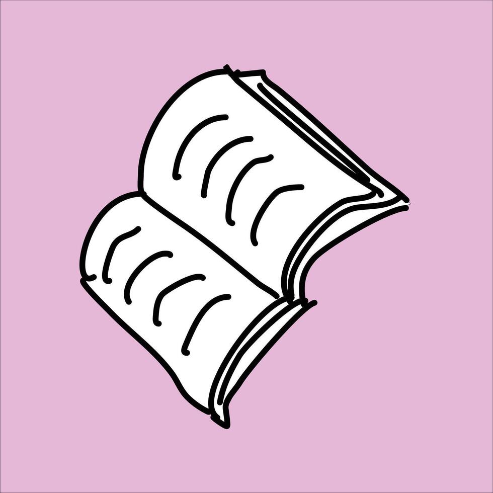 abierto libro. mano dibujado libro ilustración en plano estilo. aislado en un rosado antecedentes. educación elemento diseño vector