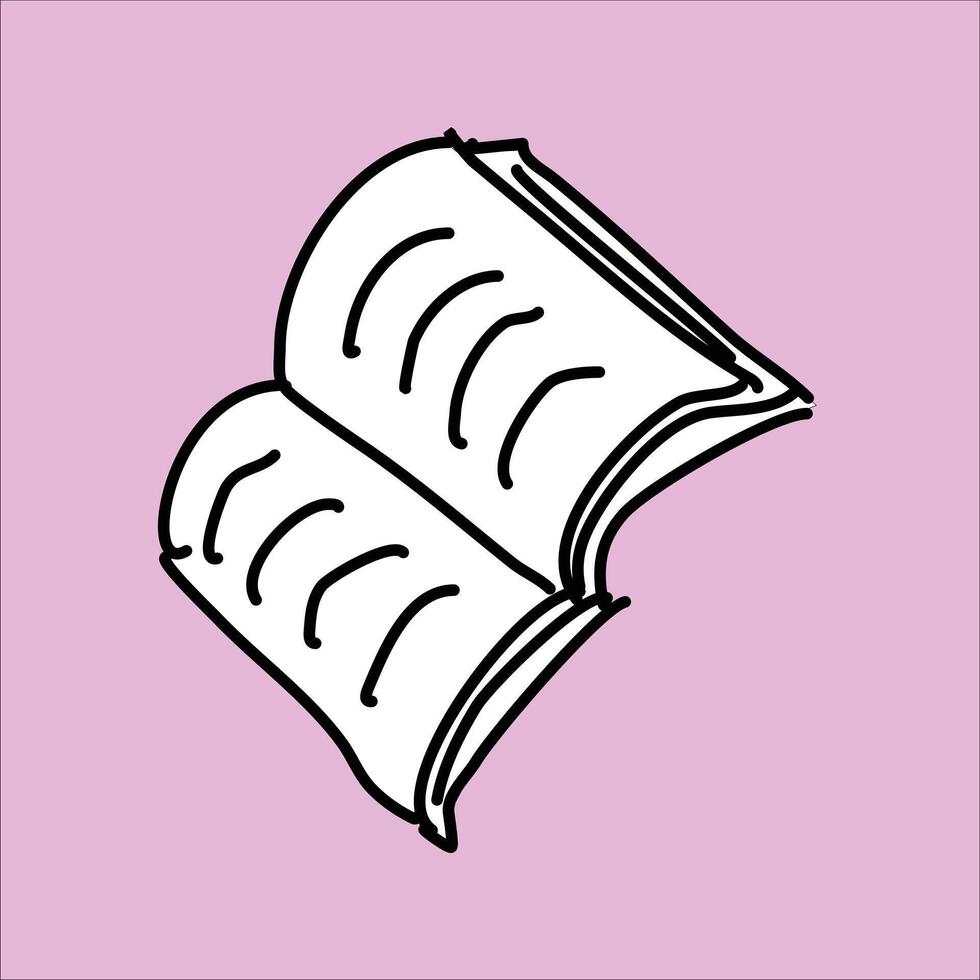 Open book. Hand drawn book illustration in flat style. Isolated on a pink background. Education element design vector