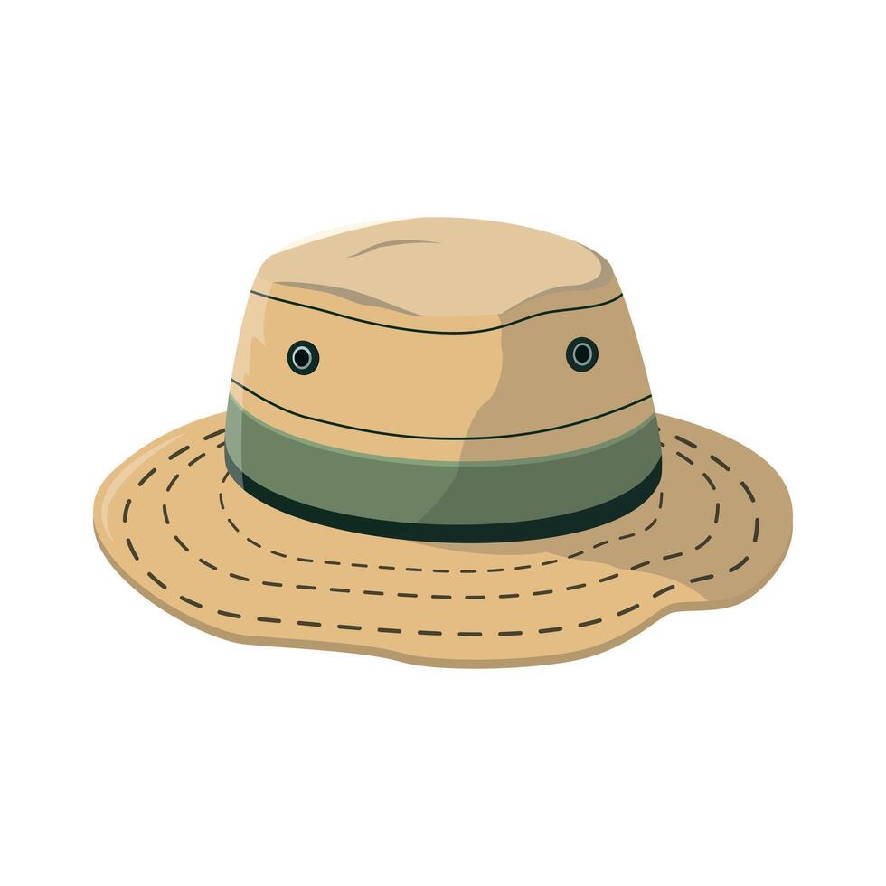 Tourist hat with green stripe. Cartoon illustration on white background vector