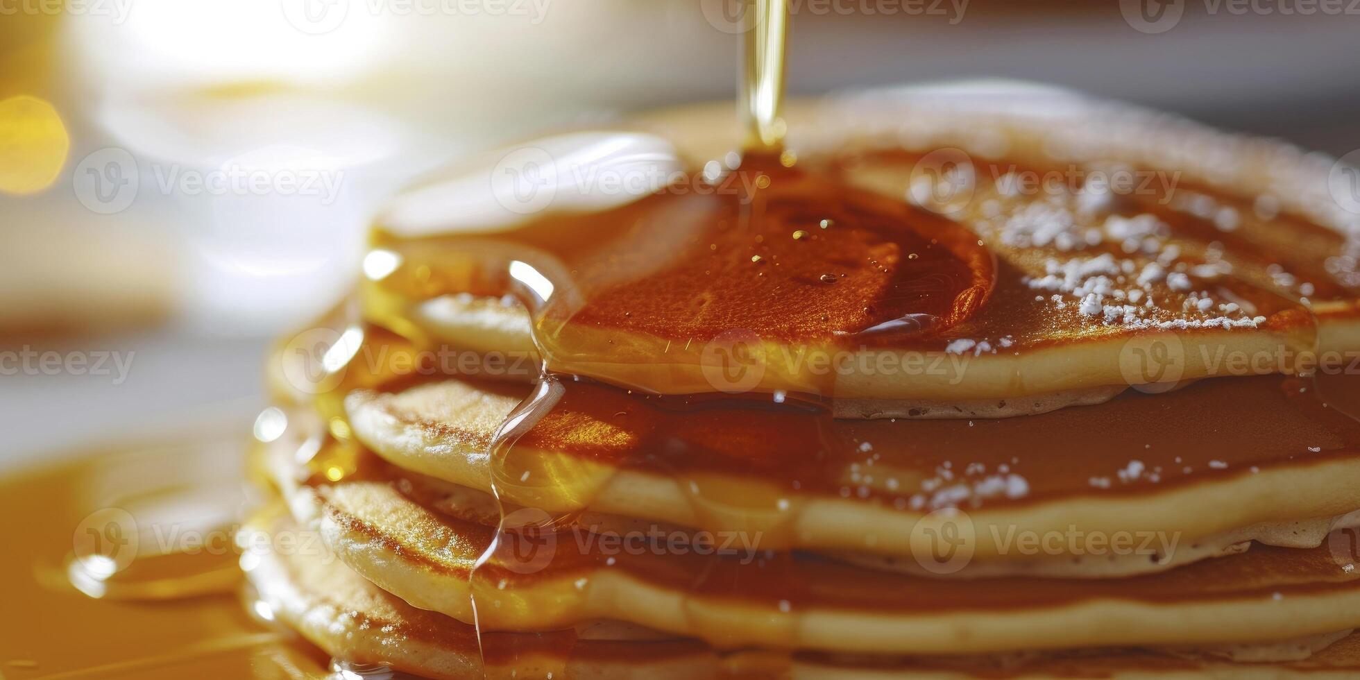 A Macro Photo of a Pancake Drenched in Syrup, Capturing the Irresistible Details of This Delicious Treat