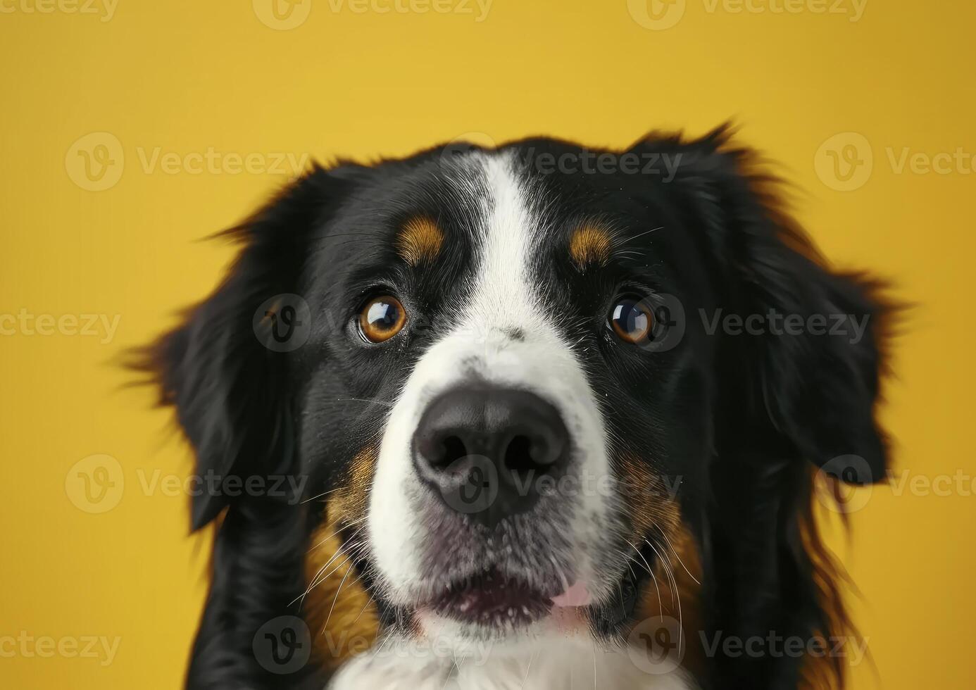 Adorable dog in yellow background photo