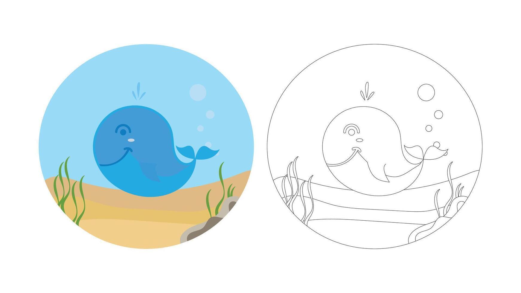 whale in ocean icon with outline suitable for coloring book vector