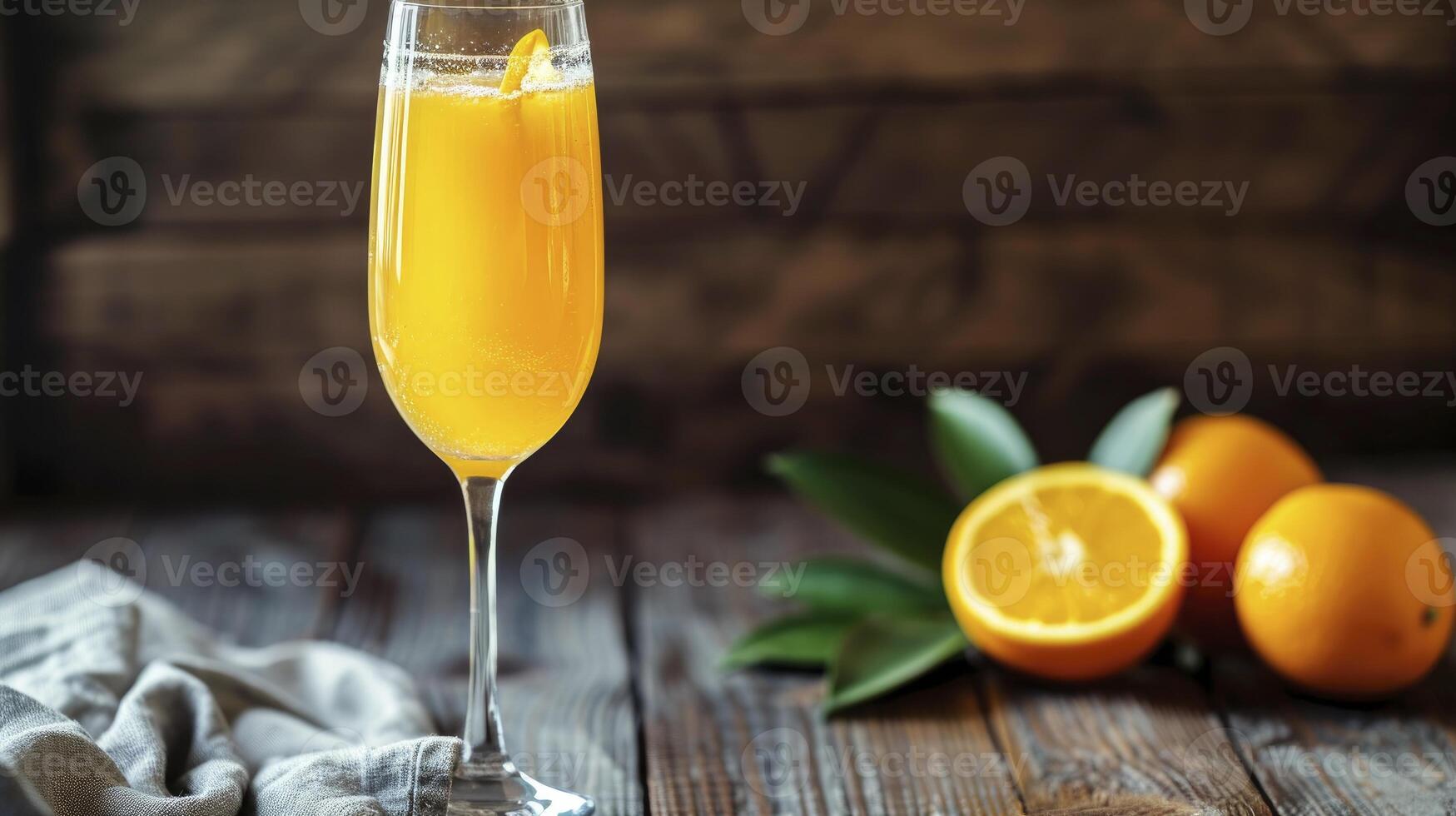 Orange mimosa on wooden table. photo