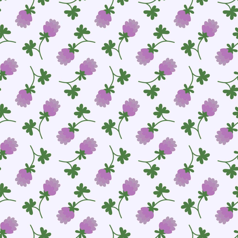 Seamless floral pattern with flower clover. Trefoil illustration. Flat doodle simple plant. Summer or spring background. vector