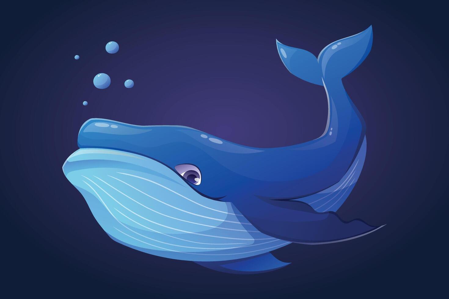 Huge sea blue whale. isolated cartoon illustration of aquatic ocean animal. vector