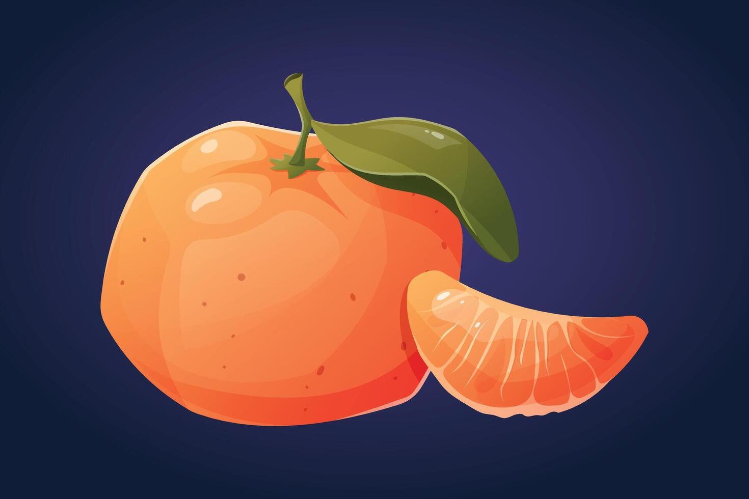 Ripe juicy whole tangerine or orange, and a slice. isolated cartoon fruit citrus illustration. vector