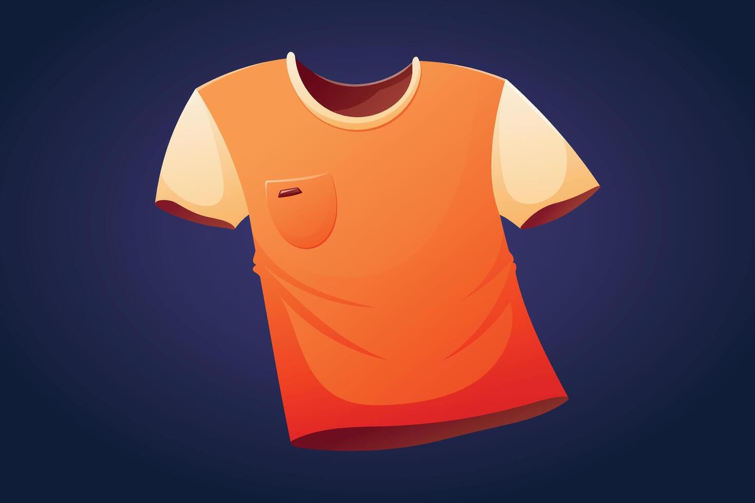 Casual orange men's, children's or women's T-shirt with pocket. isolated cartoon illustration of a clothing item. vector