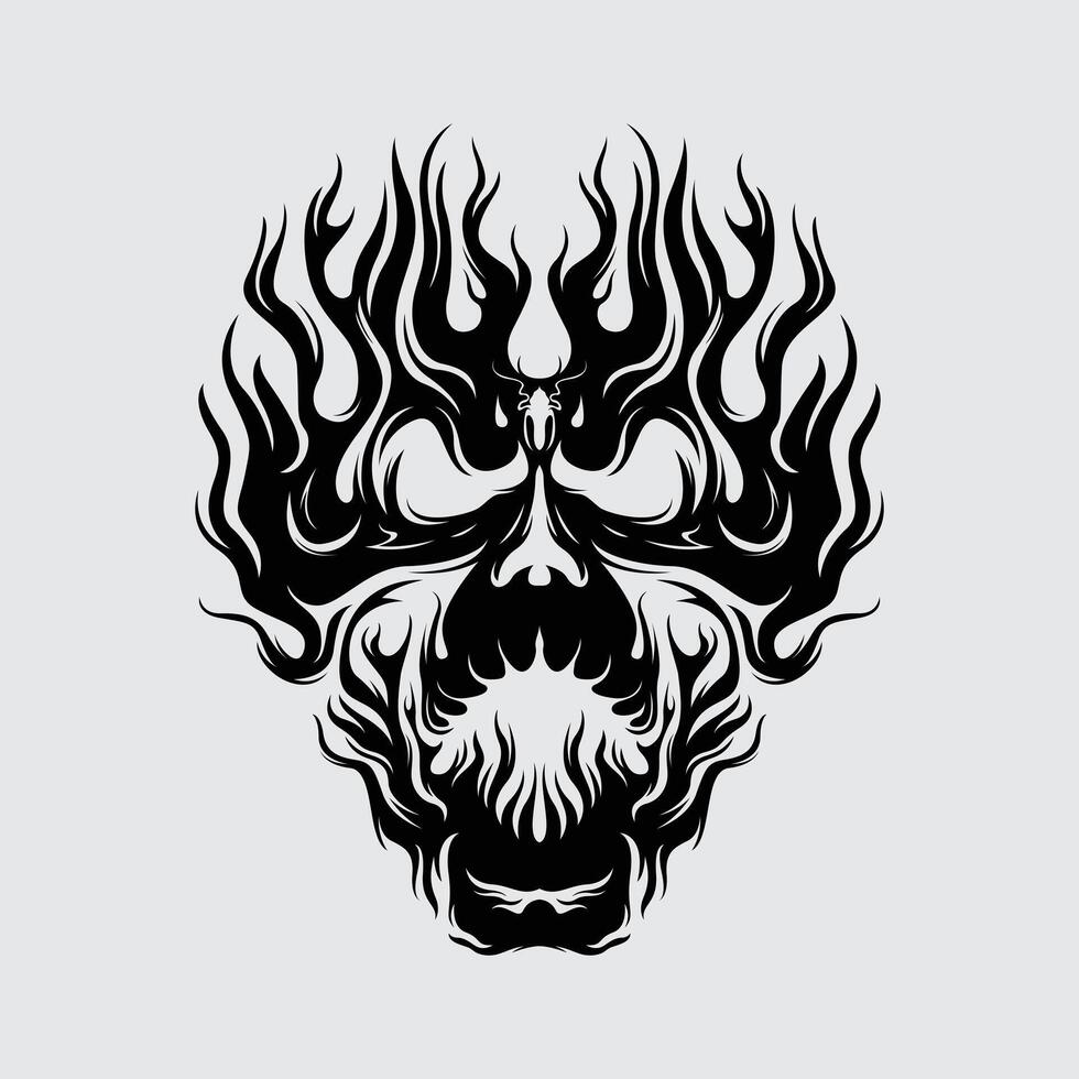 cráneo cabeza ardiente fuego sello ilustración esqueleto impresión Arte tatuaje elemento t camisa diseño pegatina editable vector