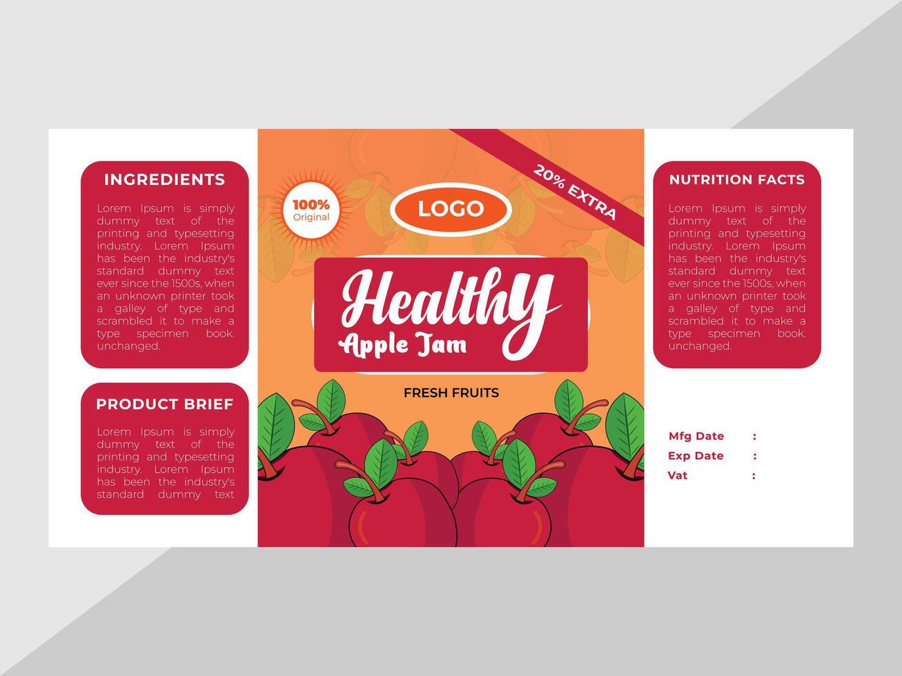 Realistic fruits jam label for brand vector