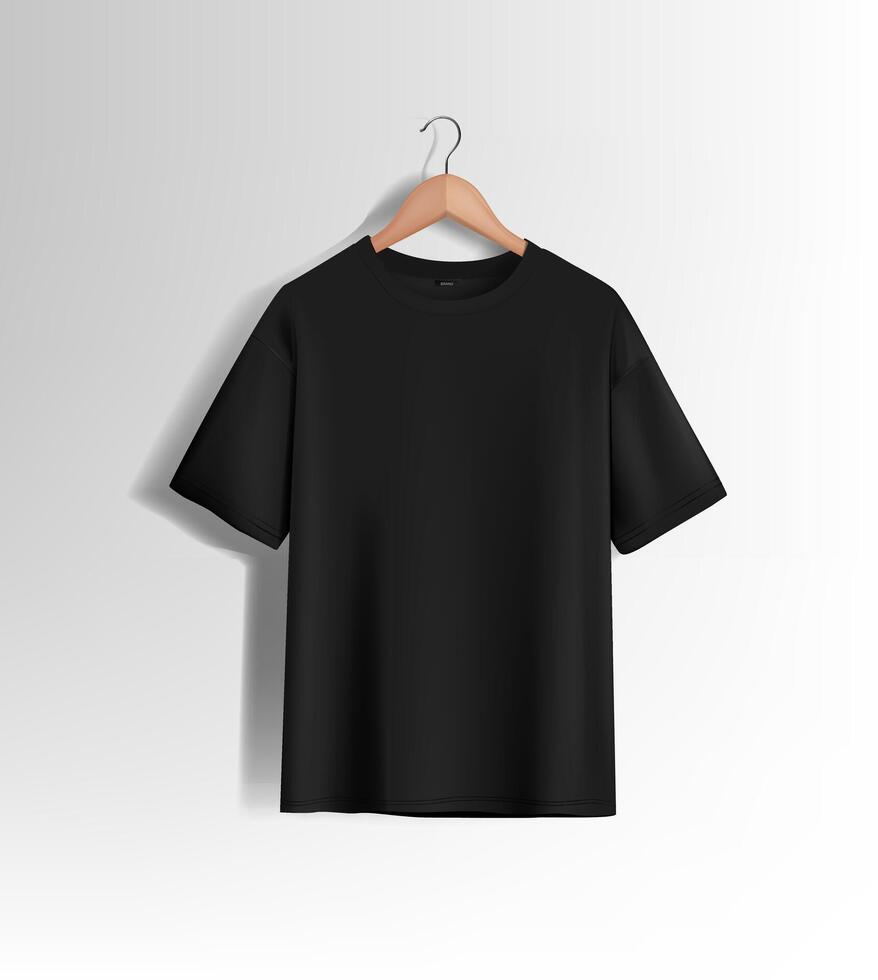 Men's black short sleeve t-shirt mockup. Front view. template. vector