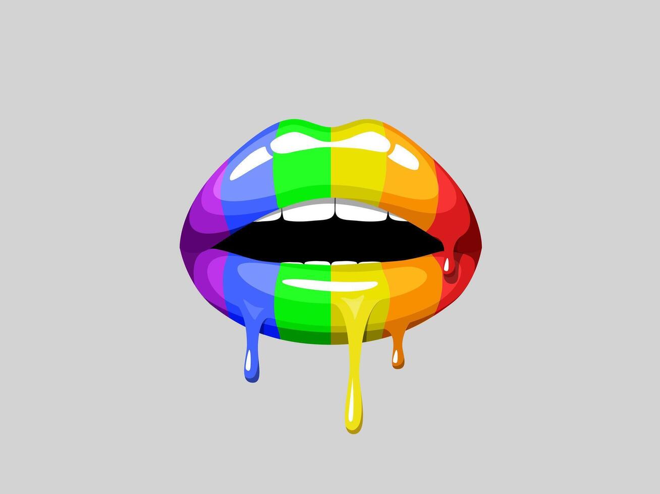 Rainbow pride day dripping lips, bites LGBT lip for print shop. Sensual melting lips with rainbow lipstick. Pride month woman lips. Paint drops. coming out, free love, flag, support.titled vector