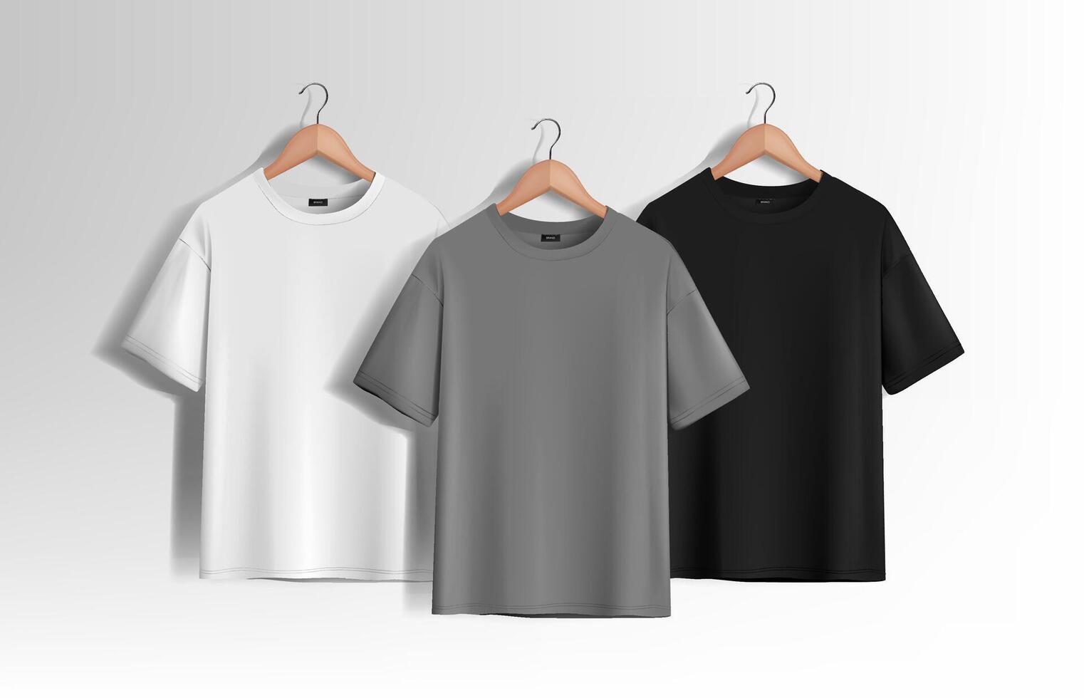 Men's black white and gray short sleeve t-shirt mockup. Front view. template. vector