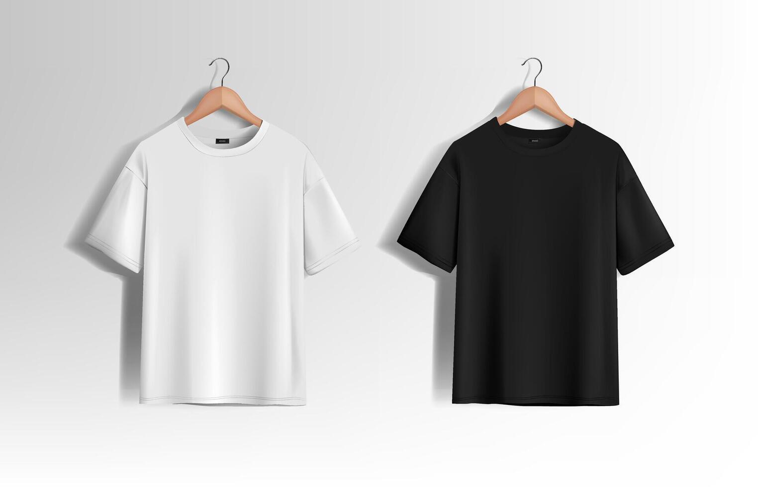 Men's black and white short sleeve t-shirt mockup. Front view. template. vector