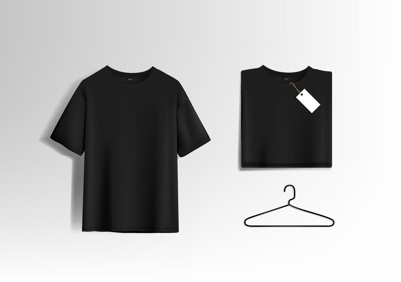 Men's black short sleeve t-shirt mockup. Front view. template. vector