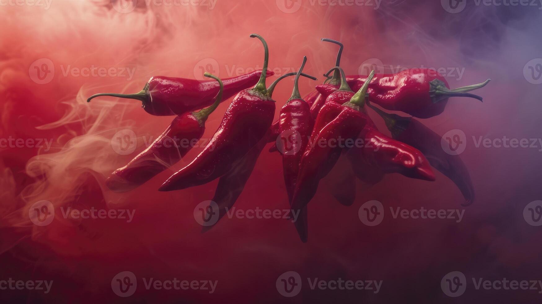 Floating Red Peppers Against a Gradient Backdrop photo