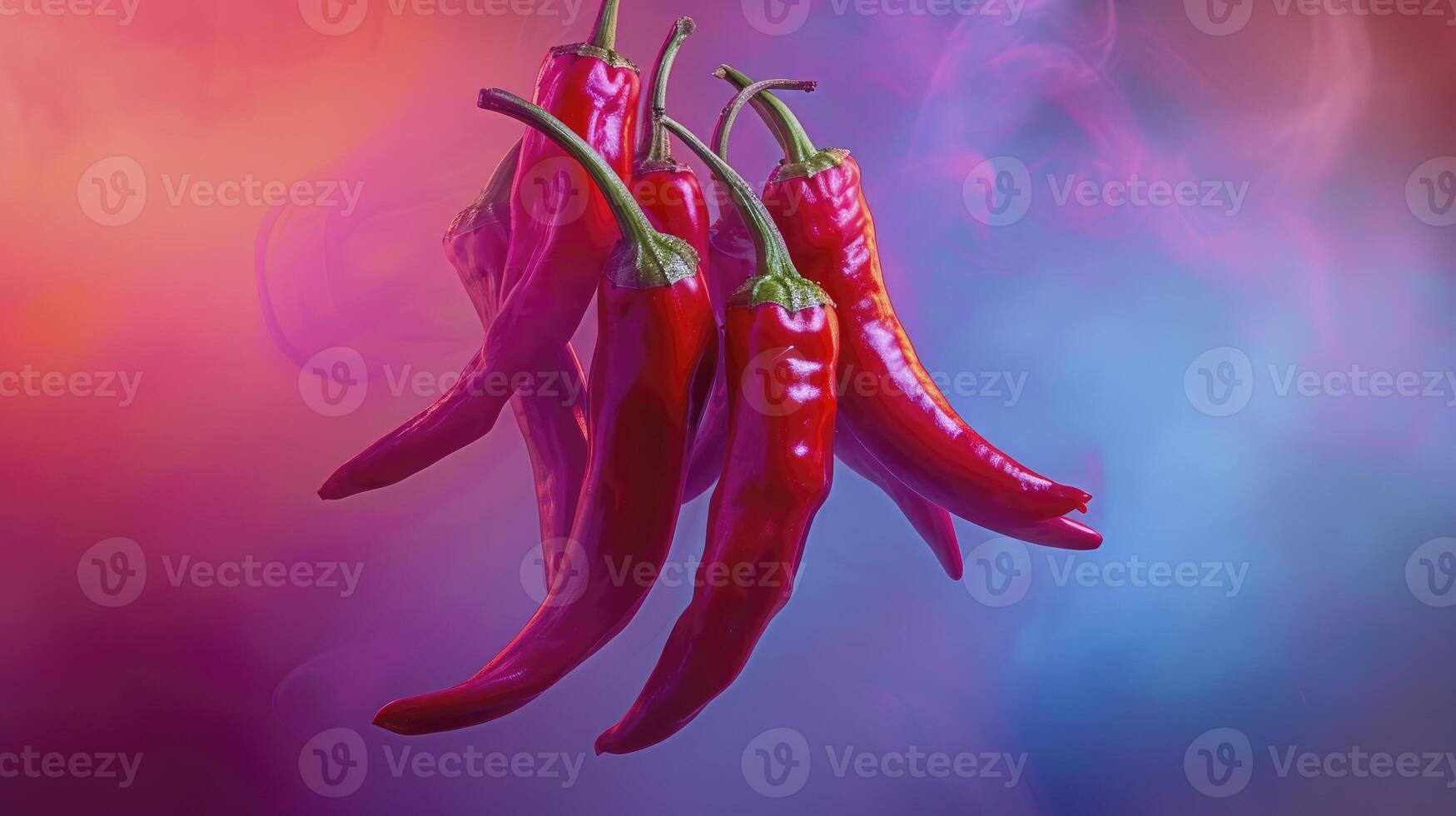 Floating Red Peppers Against a Gradient Backdrop photo