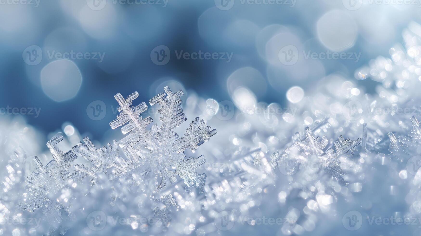 Snowflakes Crystalline Structures. Magic and Beauty of Winter's Frozen. Copy Space. photo