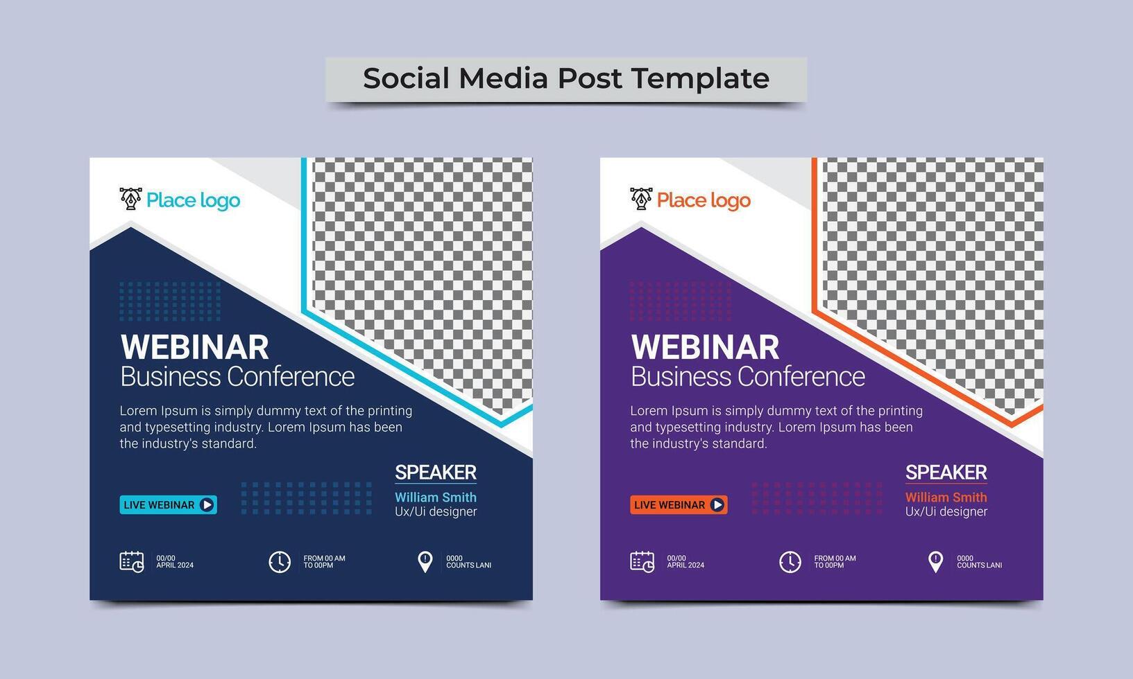 Business conference social media post template. Online live webinar, Webinar conference template and business webinar invitation design. vector