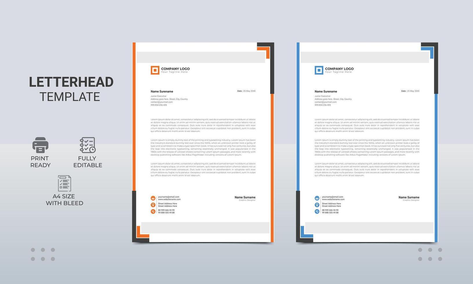 Modern letterhead design template. Professional corporate company business letterhead template design. vector
