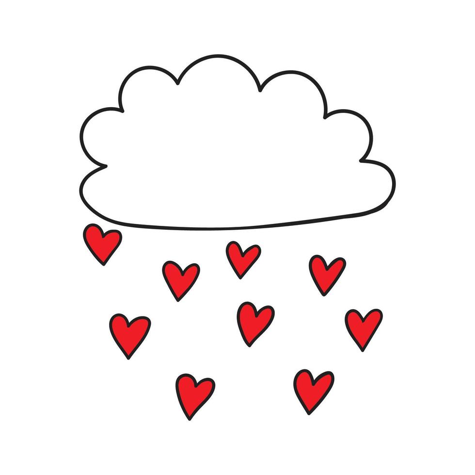 Happy Valentine's Day illustration. Hand drawn outline illustration with cloud and hearts in the form of rain. vector