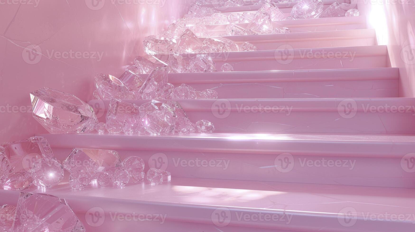 Light Pink Staircase Steps Adorned with White Transparent Diamonds, Their Sparkle Creating a Bright and Magical Atmosphere photo